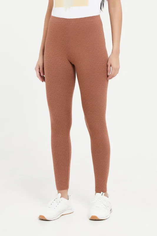 Women Tan Printed Leggings sold by Redtag