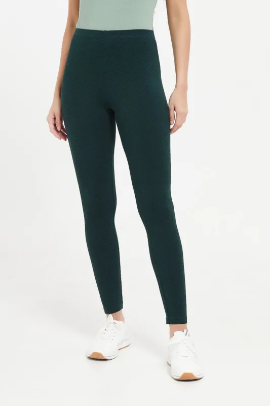 Women Green Printed Leggings sold by Redtag