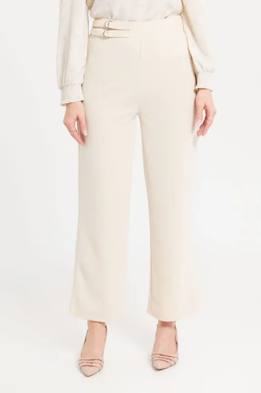 Women Ivory Buckle Detailed Wide Leg Trouser sold by Redtag