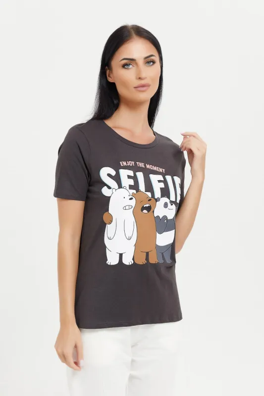 Women Charcoal We Bare Bear Printed T-Shirt sold by Redtag