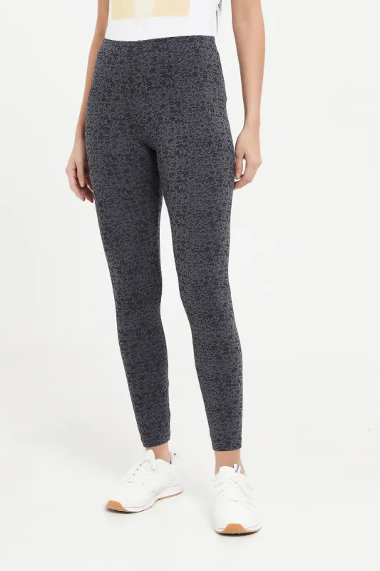Women Charcoal Printed Leggings sold by Redtag