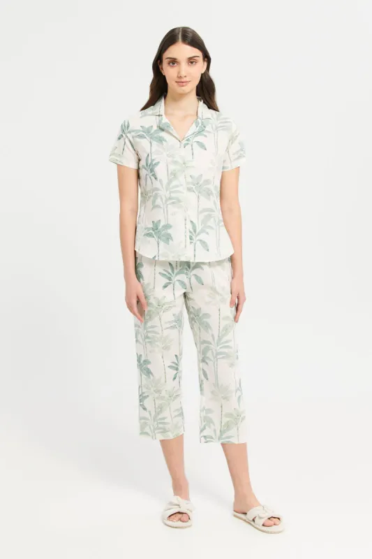 Women Green Floral Cotton Satin Pyjama Set (2 Piece) sold by Redtag