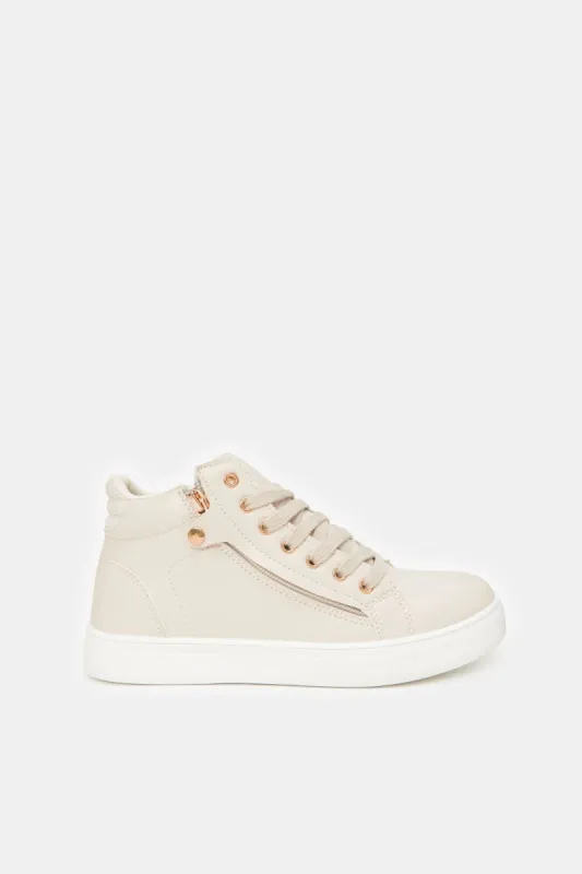 Women Beige High Top With Gold Trim sold by Redtag