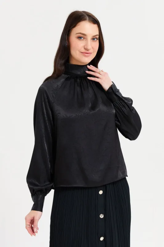 Women Black Jacquard Blouse sold by Redtag