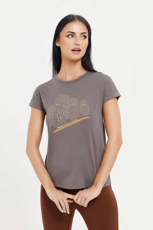Women Charcoal Embellished T-Shirt sold by Redtag