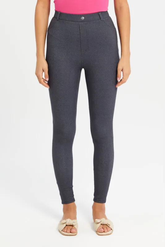 Women Charcoal With Button Leggings sold by Redtag