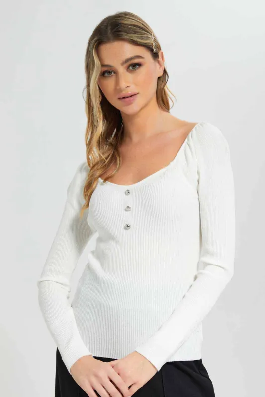 Women White Ribbed Top sold by Redtag