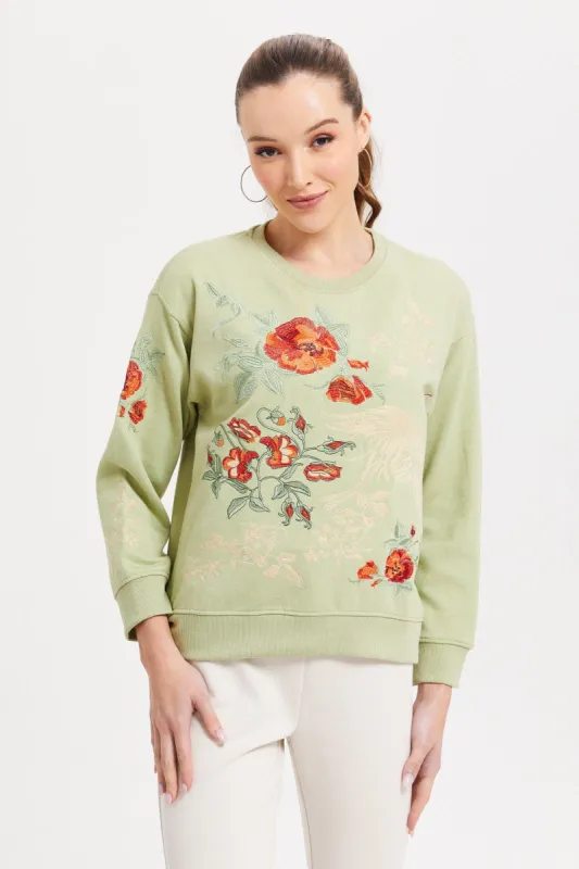 Women Green Printed Sweatshirt sold by Redtag