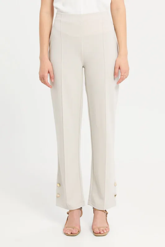 Women Cream Wide Leg Trousers sold by Redtag