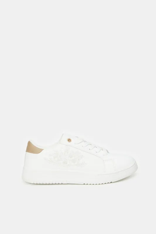 Women White Embroidered Lace Up Sneaker sold by Redtag
