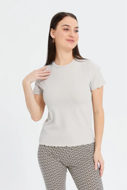 Women Cream Ribbed Top sold by Redtag