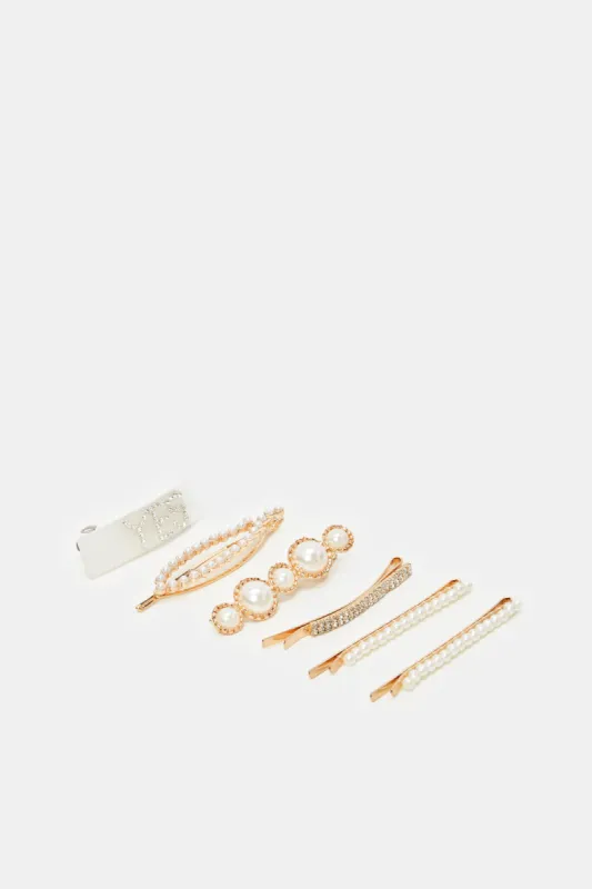 Women Gold Embellished Hiar Clip (6 Piece) sold by Redtag