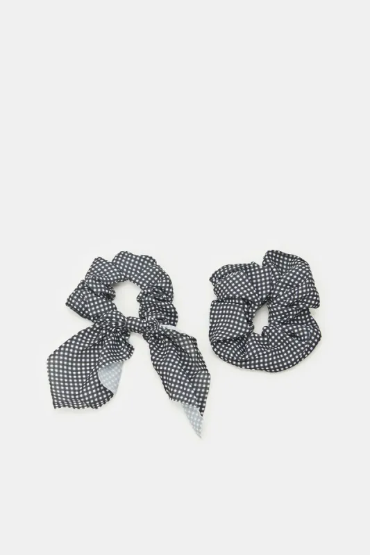 Women Black Check Scrunchies (2 Piece) sold by Redtag
