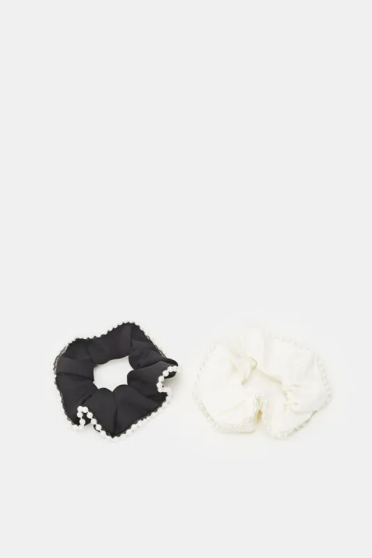 Women Black And White Embellished Scrunchies Set (2 Piece) sold by Redtag