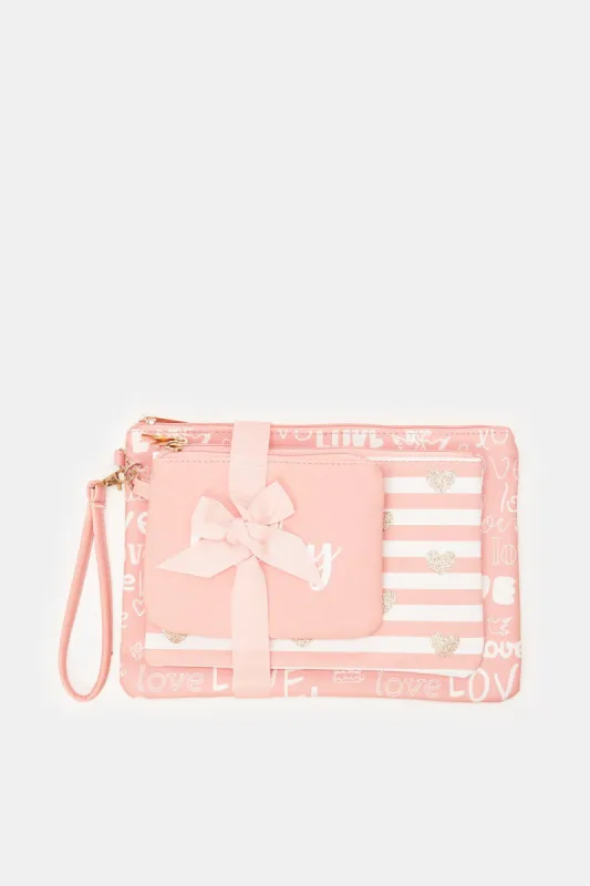 Women Pink Printed Cosmetic Bag (Pack of 3) sold by Redtag