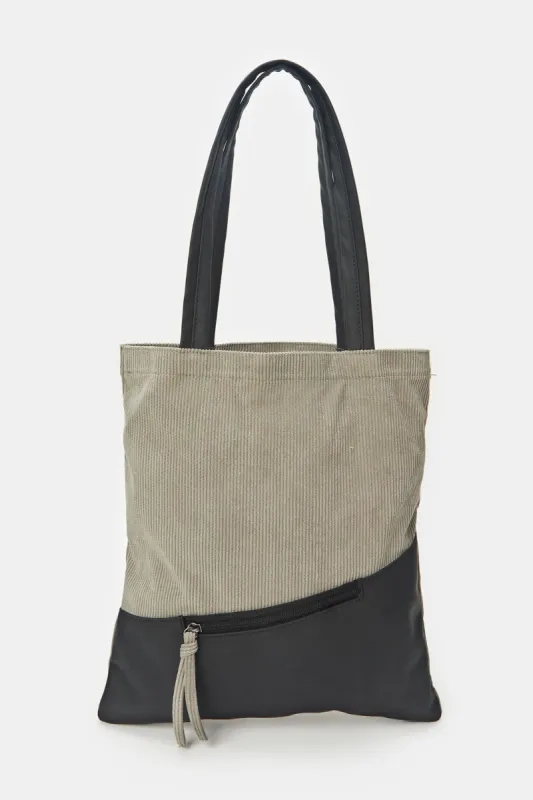 Women Grey Solid Shopper sold by Redtag