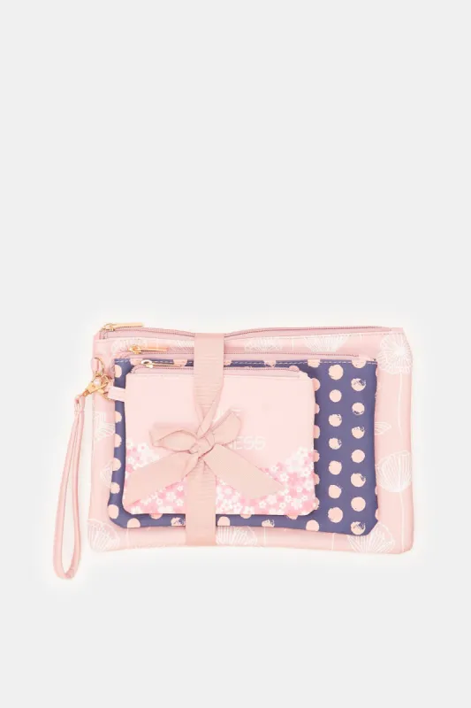 Women Pink Printed Cosmetic Bag (Pack of 3) sold by Redtag