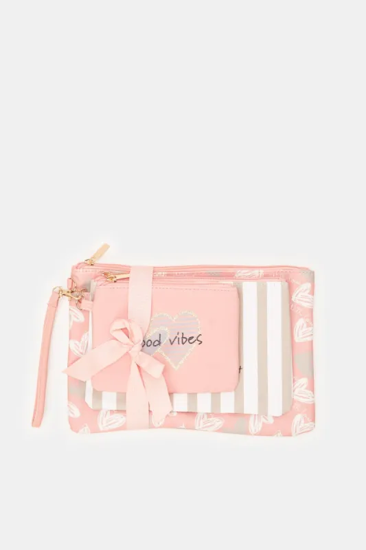 Women Pink Printed Cosmetic Bag (Pack of 3) sold by Redtag