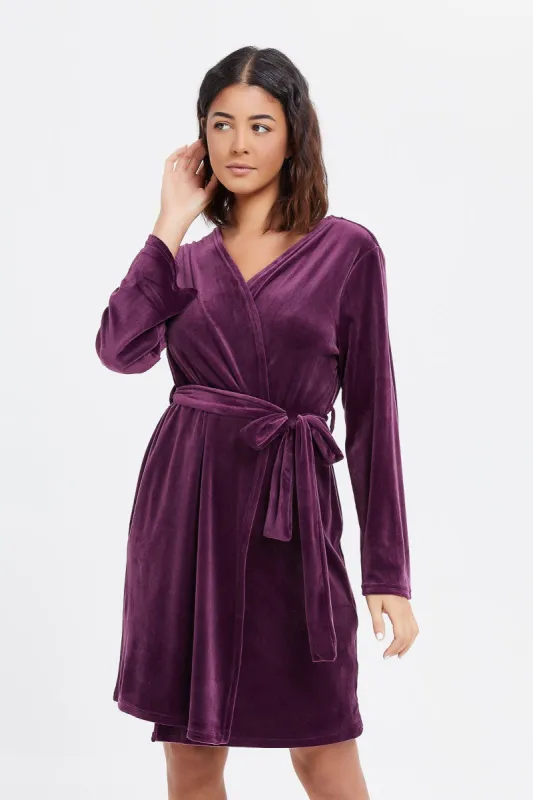 Women Purple Plum Soft Robe sold by Redtag