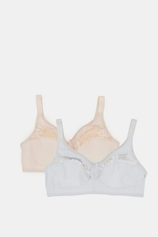 Women Beige And Grey Non-Padded Bra Set (Pack Of 2) sold by Redtag