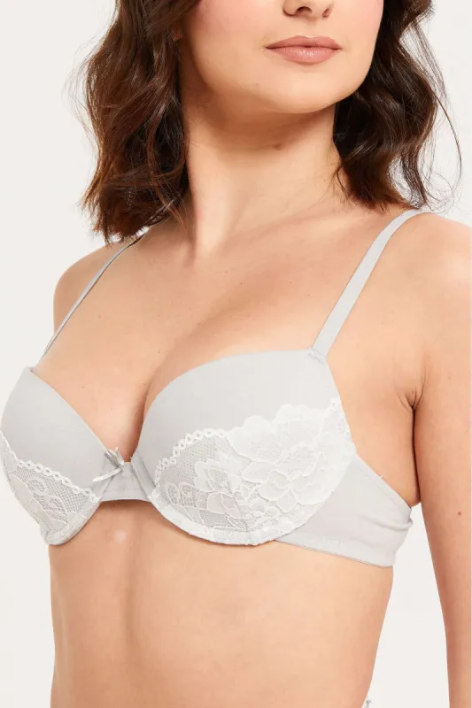Women Grey Lace Padded T-Shirt Bra Set (Pack of 2) sold by Redtag