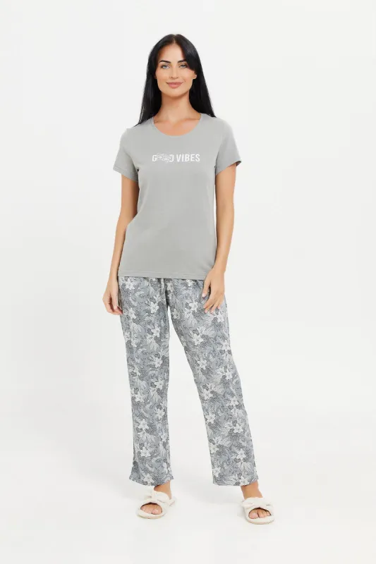 Women Grey Printed Pajama Set (2 Piece) sold by Redtag