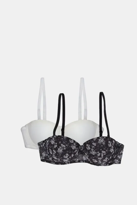 Women Black And White Padded Balconette Bras (Pack of 2) sold by Redtag