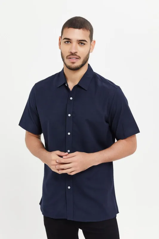 Men Navy Cotton Oxford Shirt sold by Redtag