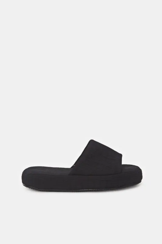 Women Black Flat Form Slippers sold by Redtag