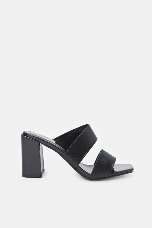 Women Black Strappy Block Heels sold by Redtag
