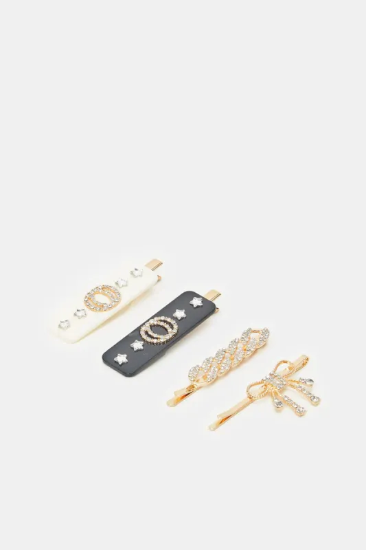 Women Gold Embellished Hair Clip (Pack of 4) sold by Redtag