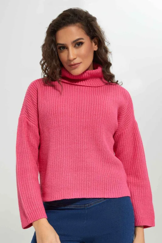Women Pink Turtle Neck Pullover sold by Redtag