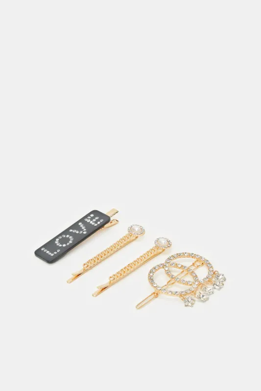 Women Gold Embellished Hair Clip (Pack of 4) sold by Redtag
