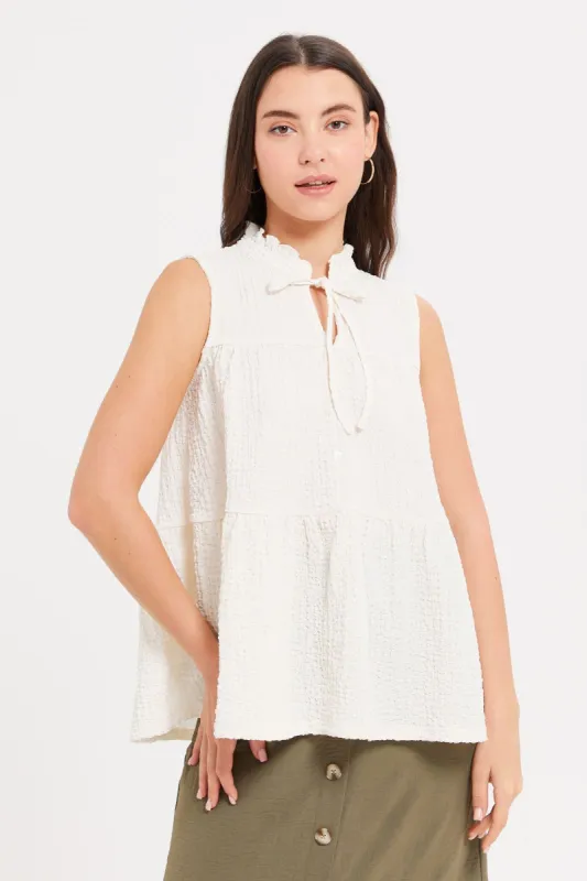 Women Ivory Front Tie Top sold by Redtag