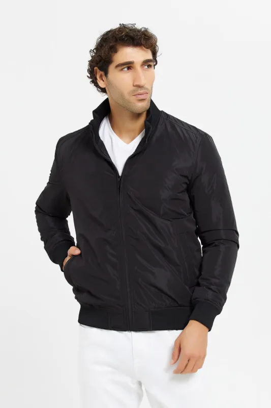 Men Black Bomber Jacket With Faux Fur Lining sold by Redtag
