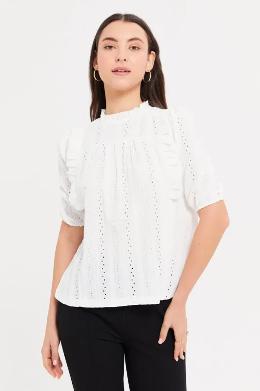 Women White Embroidered Top sold by Redtag