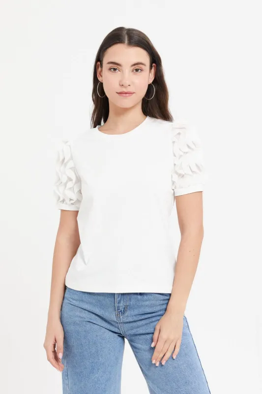 Women White Puff Sleeve Top sold by Redtag