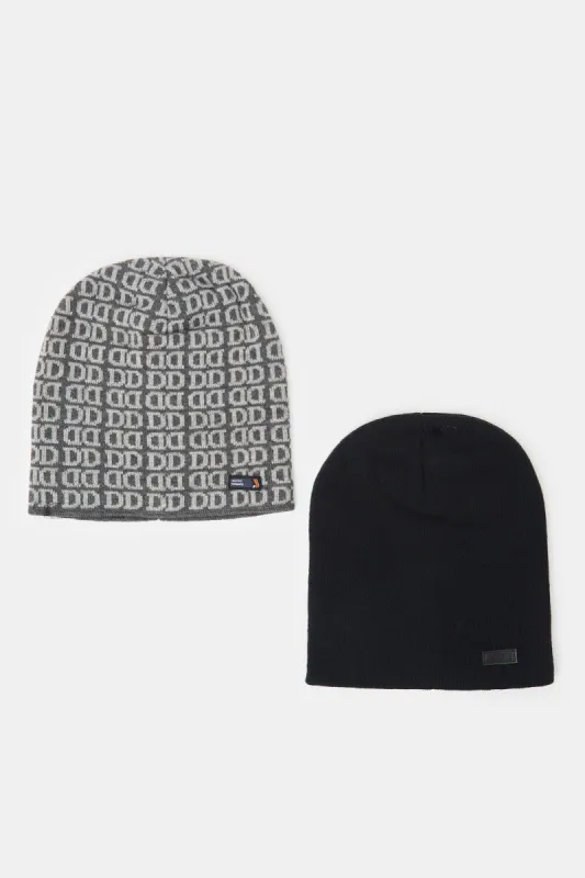 Men Grey And Black Knitted Cap Set (Pack of 2) sold by Redtag