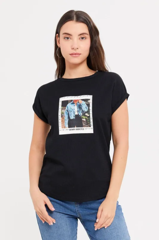 Women Black Printed Top sold by Redtag