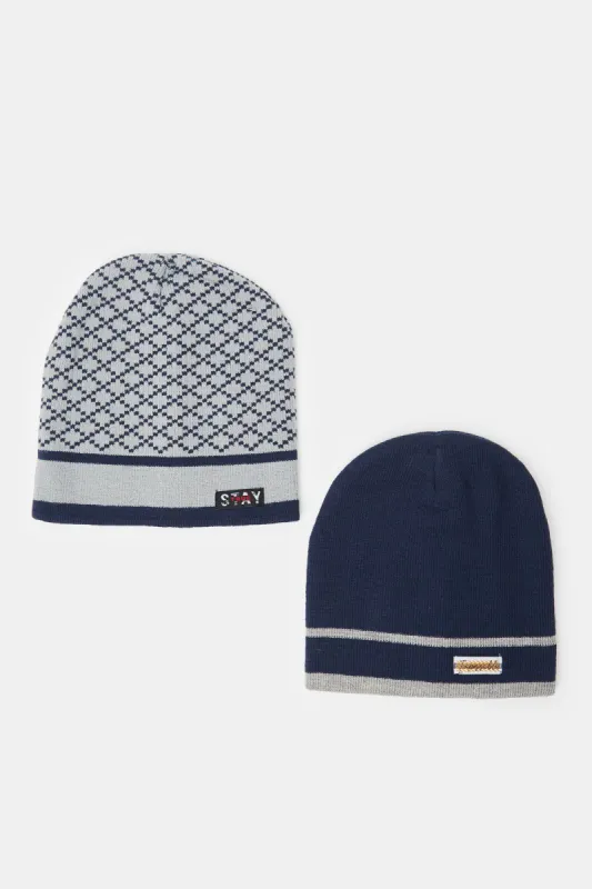 Men Grey And Navy Knitted Cap Set (Pack of 2) sold by Redtag