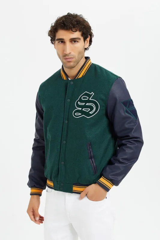Men Green Baseball Bomber Jacket sold by Redtag