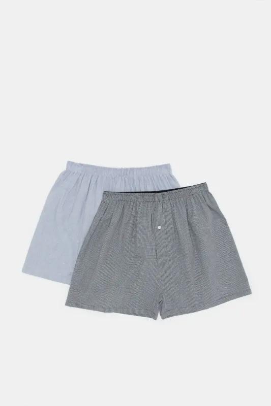 Men Grey Checkered Boxers (Pack of 2) sold by Redtag