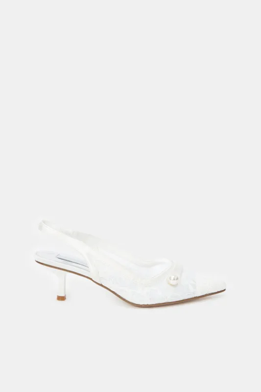 Women White Embellished Slingback Shoes sold by Redtag