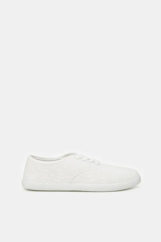 Women White Solid Anglaise Shoes sold by Redtag