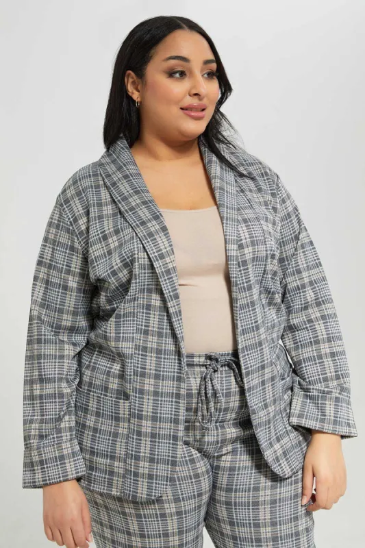 Plus Size Women Grey Checkered Jacket sold by Redtag