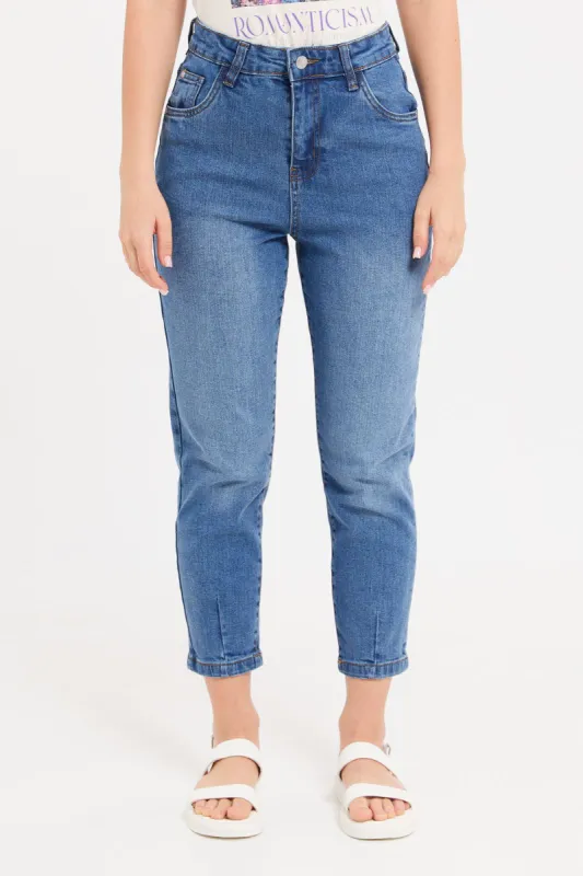 Women Blue High Rise Mom Fit Jeans sold by Redtag