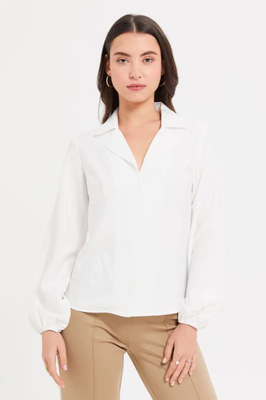 Women White Collared Button Front Blouse sold by Redtag