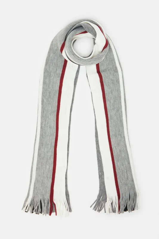 Men Grey Striped Weighted Scarf sold by Redtag