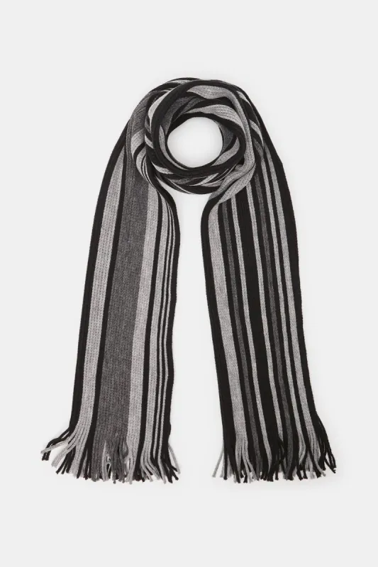 Men Black Striped Weighted Scarf sold by Redtag