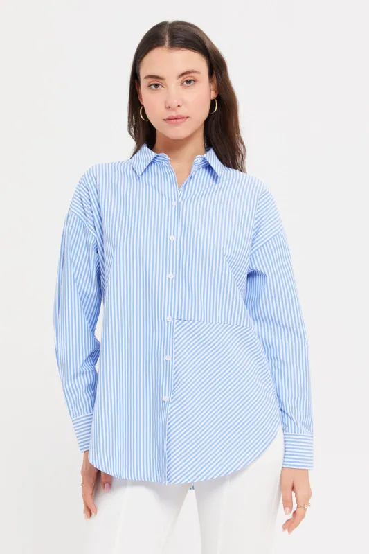 Women Blue Oversize Striped Shirt sold by Redtag